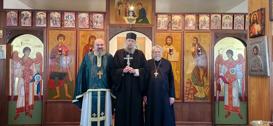 Our Archbishop Alexander with our two priests, Fr. Silviu (to the left) and Fr. Kyril (to the right)